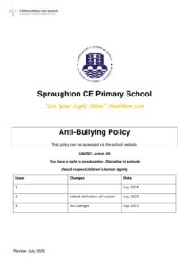 Anti Bullying Policy 2023 | Sproughton CofE Primary School